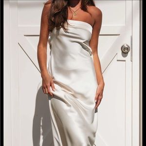 White Satin Strapless Midi Dress - SIZE M